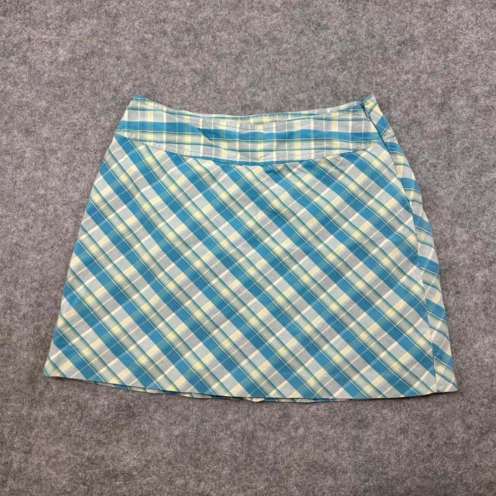 St Johns Bay Plaid Skirt Womens 10 Blue Stretch Casual Preppy Mini A-Line Cotton